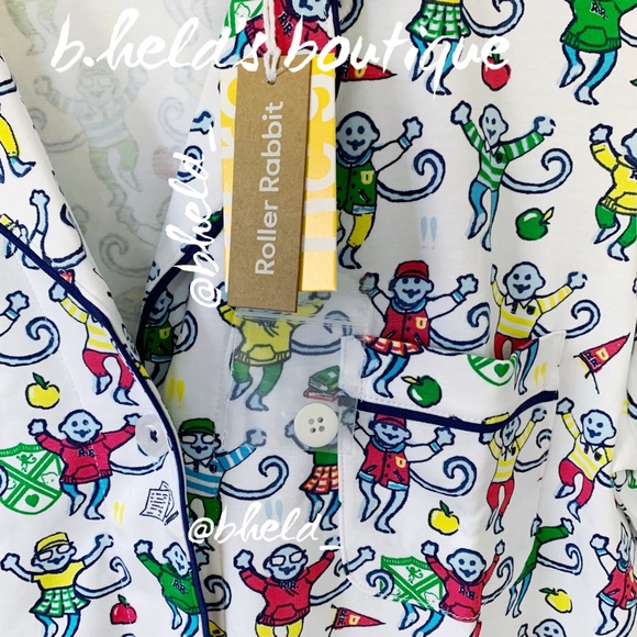 Roller Rabbit Back To School Monkey Polo Pajamas in Multi Medium (M) New NWT - Picture 4 of 17